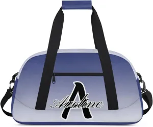Custom Initial Letters Sports Bag with Name, Monogrammed Personalized Gym Duffel Bags, Lightweight Travel Overnight Weekender Bag Custom Gifts, Cobalt Blue Gradient
