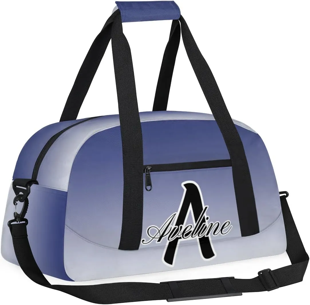 Custom Initial Letters Sports Bag with Name, Monogrammed Personalized Gym Duffel Bags, Lightweight Travel Overnight Weekender Bag Custom Gifts, Cobalt Blue Gradient