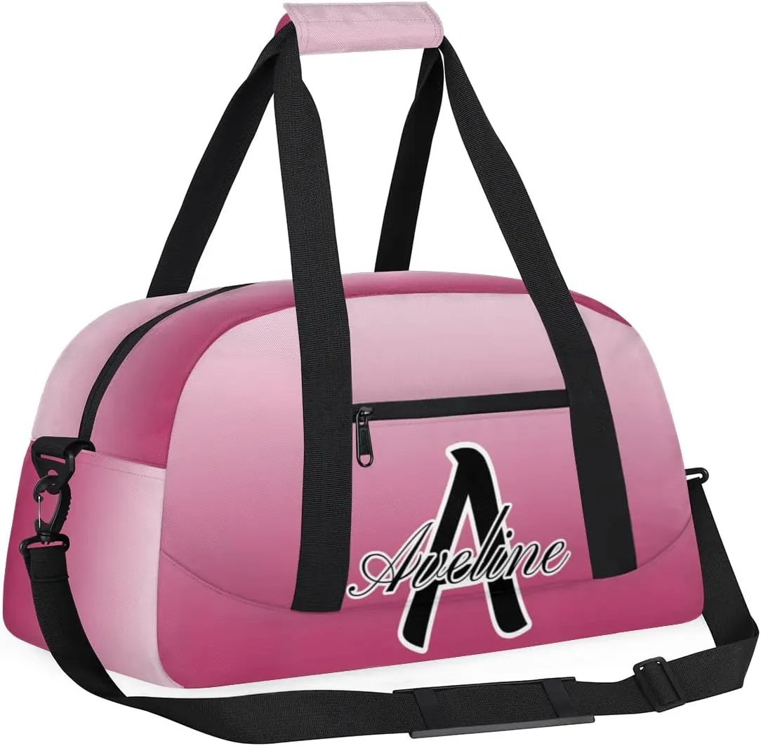 Custom Initial Letters Sports Bag with Name, Monogrammed Personalized Gym Duffel Bags, Lightweight Travel Overnight Weekender Bag Custom Gifts, Dark Pink Gradient