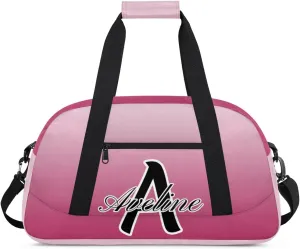 Custom Initial Letters Sports Bag with Name, Monogrammed Personalized Gym Duffel Bags, Lightweight Travel Overnight Weekender Bag Custom Gifts, Dark Pink Gradient