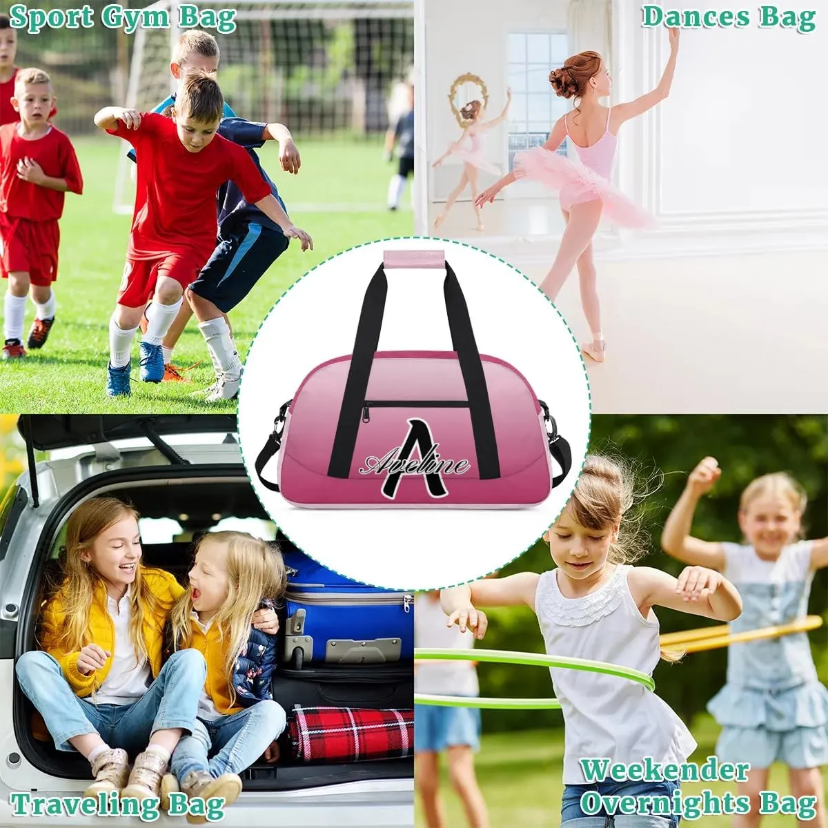 Custom Initial Letters Sports Bag with Name, Monogrammed Personalized Gym Duffel Bags, Lightweight Travel Overnight Weekender Bag Custom Gifts, Dark Pink Gradient