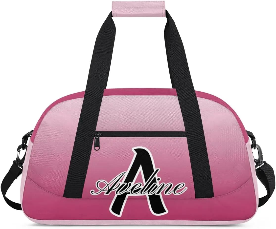 Custom Initial Letters Sports Bag with Name, Monogrammed Personalized Gym Duffel Bags, Lightweight Travel Overnight Weekender Bag Custom Gifts, Dark Pink Gradient