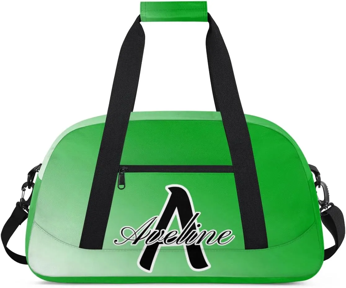 Custom Initial Letters Sports Bag with Name, Monogrammed Personalized Gym Duffel Bags, Lightweight Travel Overnight Weekender Bag Custom Gifts, Grass Green Gradient