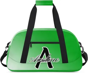 Custom Initial Letters Sports Bag with Name, Monogrammed Personalized Gym Duffel Bags, Lightweight Travel Overnight Weekender Bag Custom Gifts, Grass Green Gradient