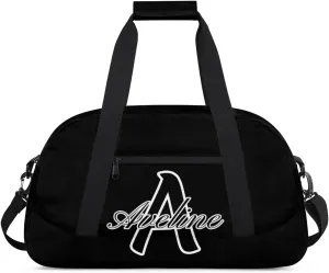 Custom Initial Name Sport Bags, Personalized Dance Gym Duffel Bags Personalized Gifts for Women Custom Cheer Travel Weekender Bag Monogrammed, Black