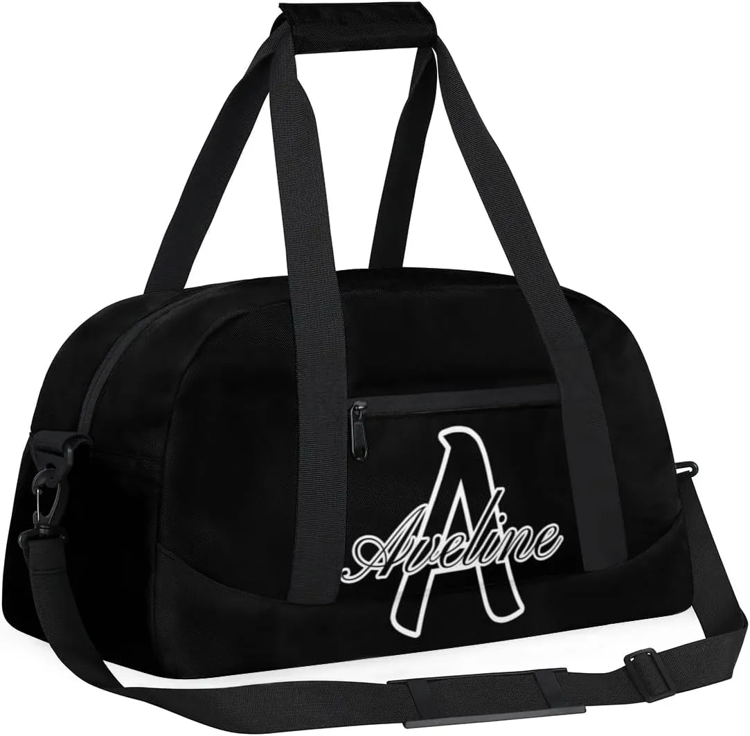 Custom Initial Name Sport Bags, Personalized Dance Gym Duffel Bags Personalized Gifts for Women Custom Cheer Travel Weekender Bag Monogrammed, Black