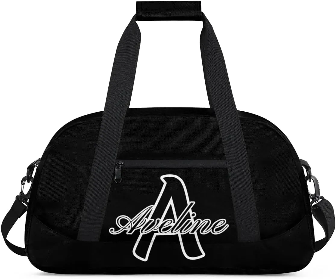Custom Initial Name Sport Bags, Personalized Dance Gym Duffel Bags Personalized Gifts for Women Custom Cheer Travel Weekender Bag Monogrammed, Black