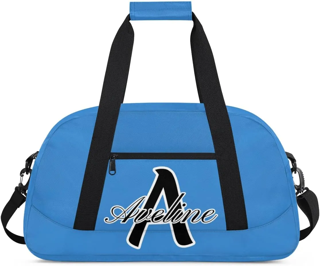 Custom Initial Name Sport Bags, Personalized Dance Gym Duffel Bags Personalized Gifts for Women Custom Cheer Travel Weekender Bag Monogrammed, Blue
