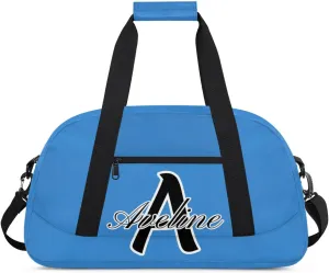Custom Initial Name Sport Bags, Personalized Dance Gym Duffel Bags Personalized Gifts for Women Custom Cheer Travel Weekender Bag Monogrammed, Blue