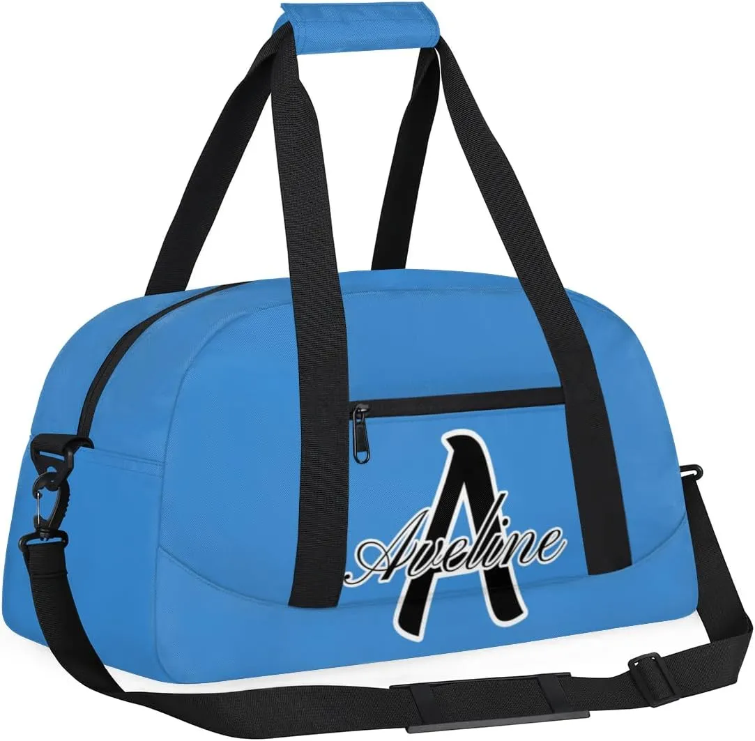 Custom Initial Name Sport Bags, Personalized Dance Gym Duffel Bags Personalized Gifts for Women Custom Cheer Travel Weekender Bag Monogrammed, Blue
