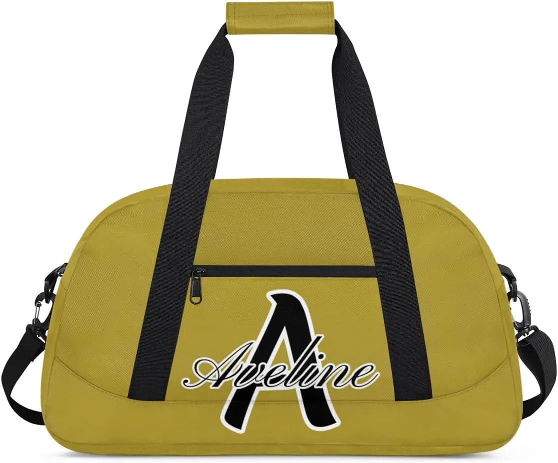 Custom Initial Name Sport Bags, Personalized Dance Gym Duffel Bags Personalized Gifts for Women Custom Cheer Travel Weekender Bag Monogrammed, Brown