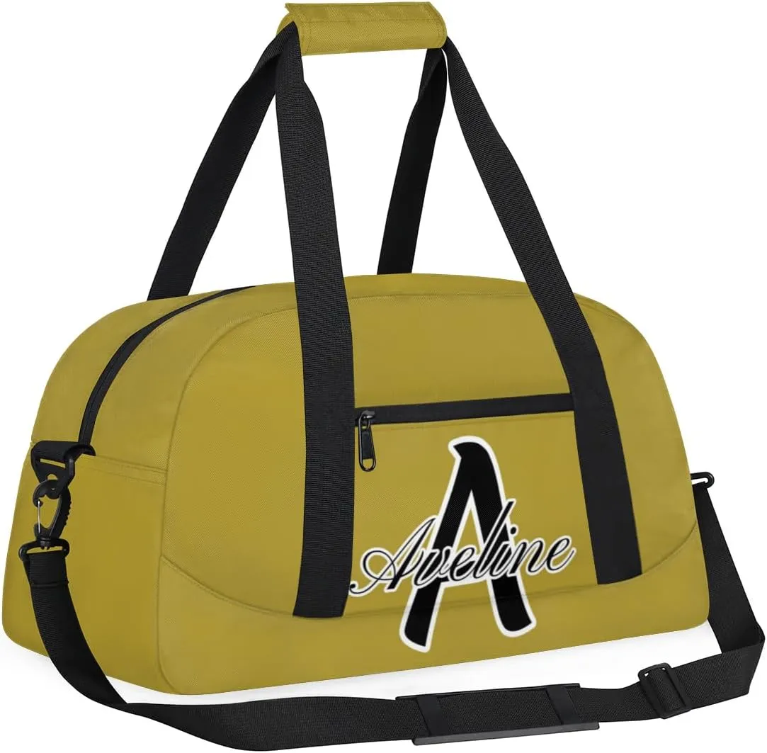 Custom Initial Name Sport Bags, Personalized Dance Gym Duffel Bags Personalized Gifts for Women Custom Cheer Travel Weekender Bag Monogrammed, Brown