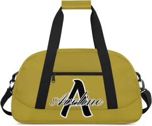 Custom Initial Name Sport Bags, Personalized Dance Gym Duffel Bags Personalized Gifts for Women Custom Cheer Travel Weekender Bag Monogrammed, Brown
