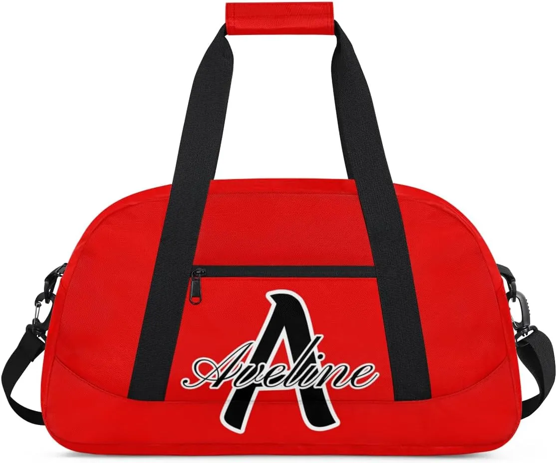 Custom Initial Name Sport Bags, Personalized Dance Gym Duffel Bags Personalized Gifts for Women Custom Cheer Travel Weekender Bag Monogrammed, Coral Red A