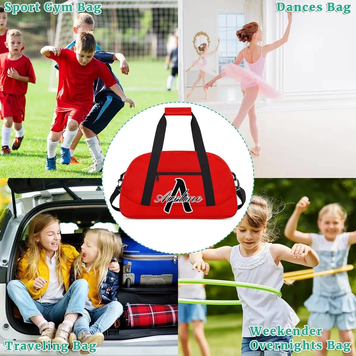 Custom Initial Name Sport Bags, Personalized Dance Gym Duffel Bags Personalized Gifts for Women Custom Cheer Travel Weekender Bag Monogrammed, Coral Red A