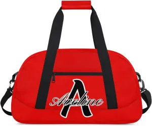 Custom Initial Name Sport Bags, Personalized Dance Gym Duffel Bags Personalized Gifts for Women Custom Cheer Travel Weekender Bag Monogrammed, Coral Red A