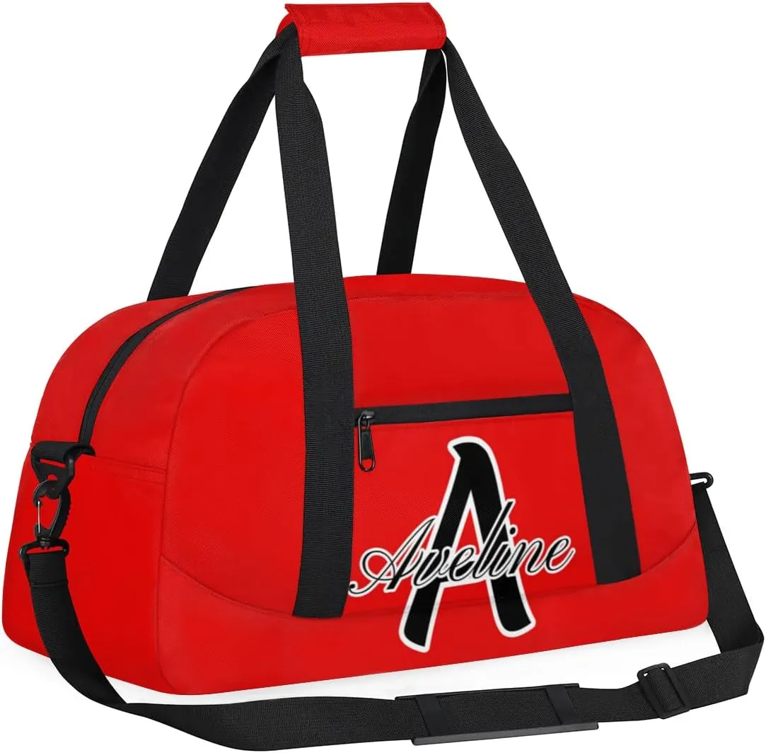 Custom Initial Name Sport Bags, Personalized Dance Gym Duffel Bags Personalized Gifts for Women Custom Cheer Travel Weekender Bag Monogrammed, Coral Red A