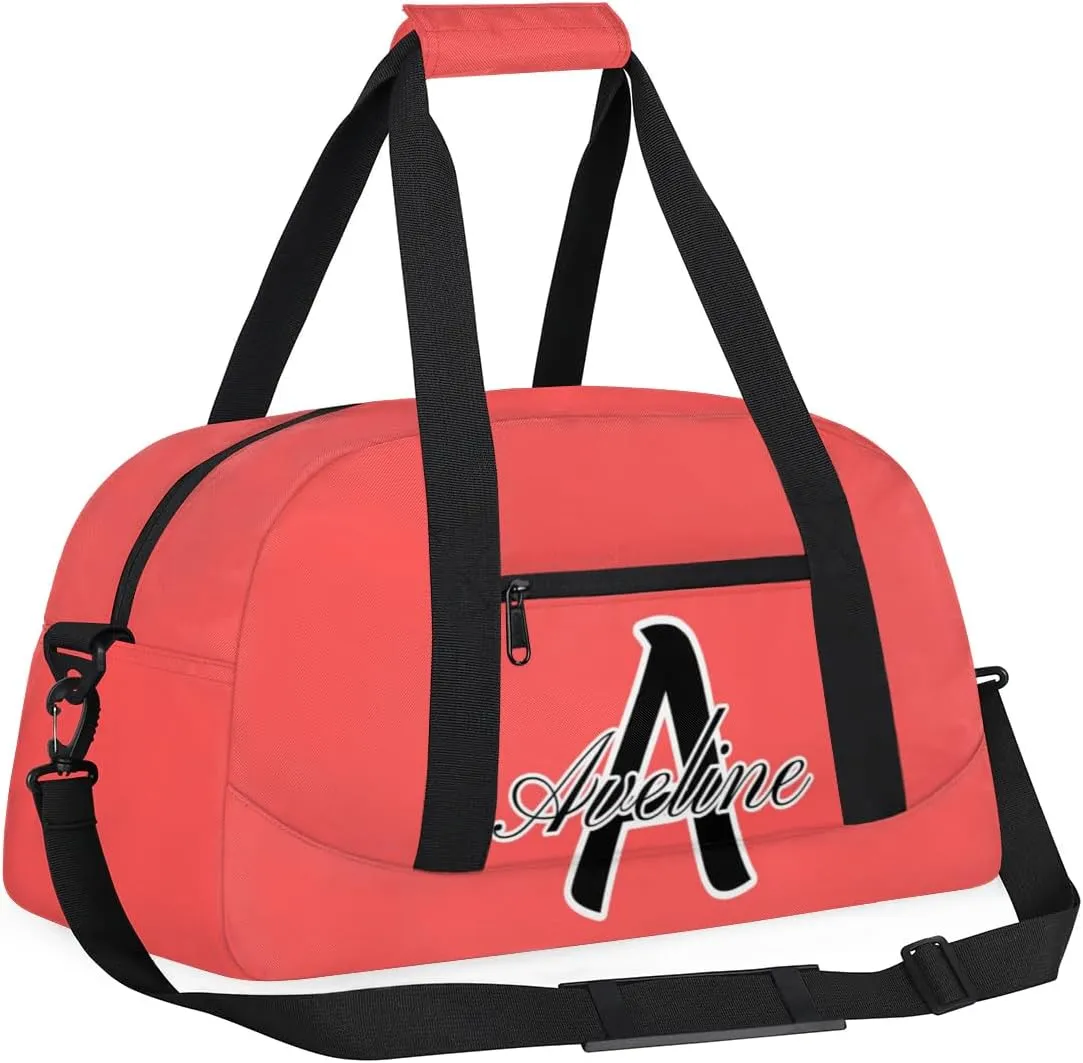 Custom Initial Name Sport Bags, Personalized Dance Gym Duffel Bags Personalized Gifts for Women Custom Cheer Travel Weekender Bag Monogrammed, Coral Red