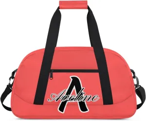 Custom Initial Name Sport Bags, Personalized Dance Gym Duffel Bags Personalized Gifts for Women Custom Cheer Travel Weekender Bag Monogrammed, Coral Red
