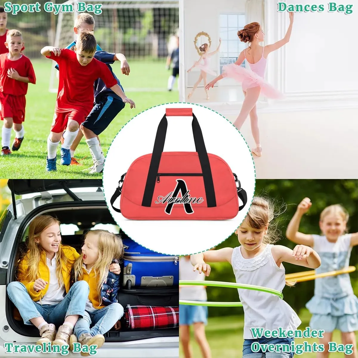 Custom Initial Name Sport Bags, Personalized Dance Gym Duffel Bags Personalized Gifts for Women Custom Cheer Travel Weekender Bag Monogrammed, Coral Red