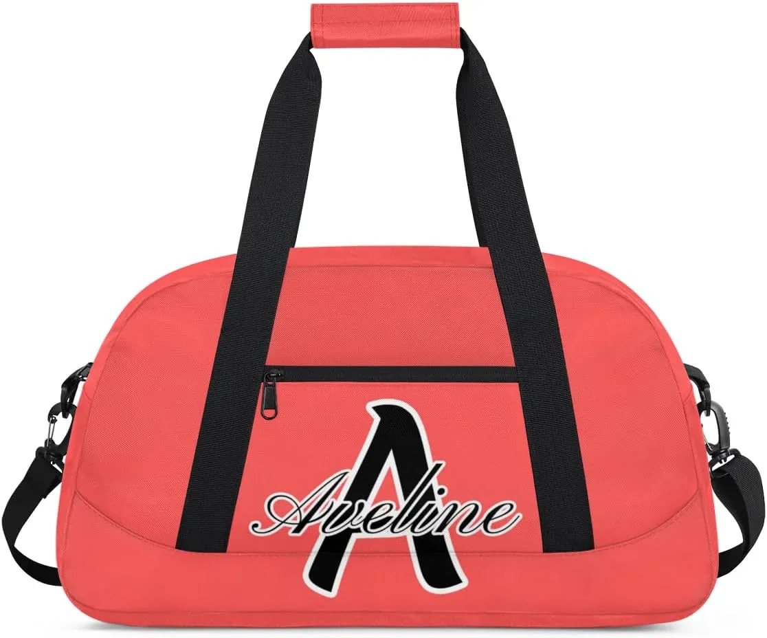 Custom Initial Name Sport Bags, Personalized Dance Gym Duffel Bags Personalized Gifts for Women Custom Cheer Travel Weekender Bag Monogrammed, Coral Red