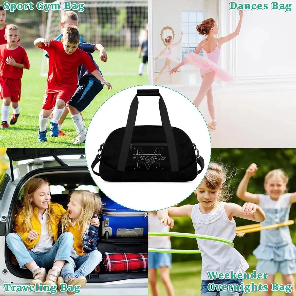 Custom Initial Sport Bag with Name, Personalized Gym Duffel Bags Personalized Gifts for Women Custom Travel Weekender Bag Monogrammed Custom Gifts, Black