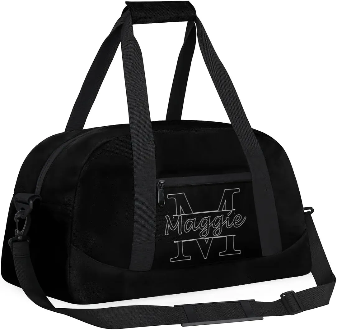 Custom Initial Sport Bag with Name, Personalized Gym Duffel Bags Personalized Gifts for Women Custom Travel Weekender Bag Monogrammed Custom Gifts, Black