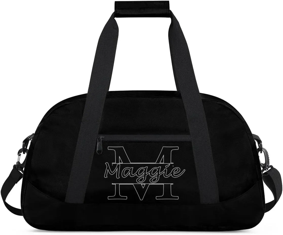 Custom Initial Sport Bag with Name, Personalized Gym Duffel Bags Personalized Gifts for Women Custom Travel Weekender Bag Monogrammed Custom Gifts, Black