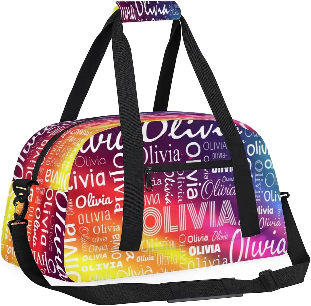 Custom Initial Sport Bags, Personalized Name Dance Gym Duffel Bags Personalized Gifts Custom Travel Weekender Bag Monogrammed, Cobalt Blue Gradient