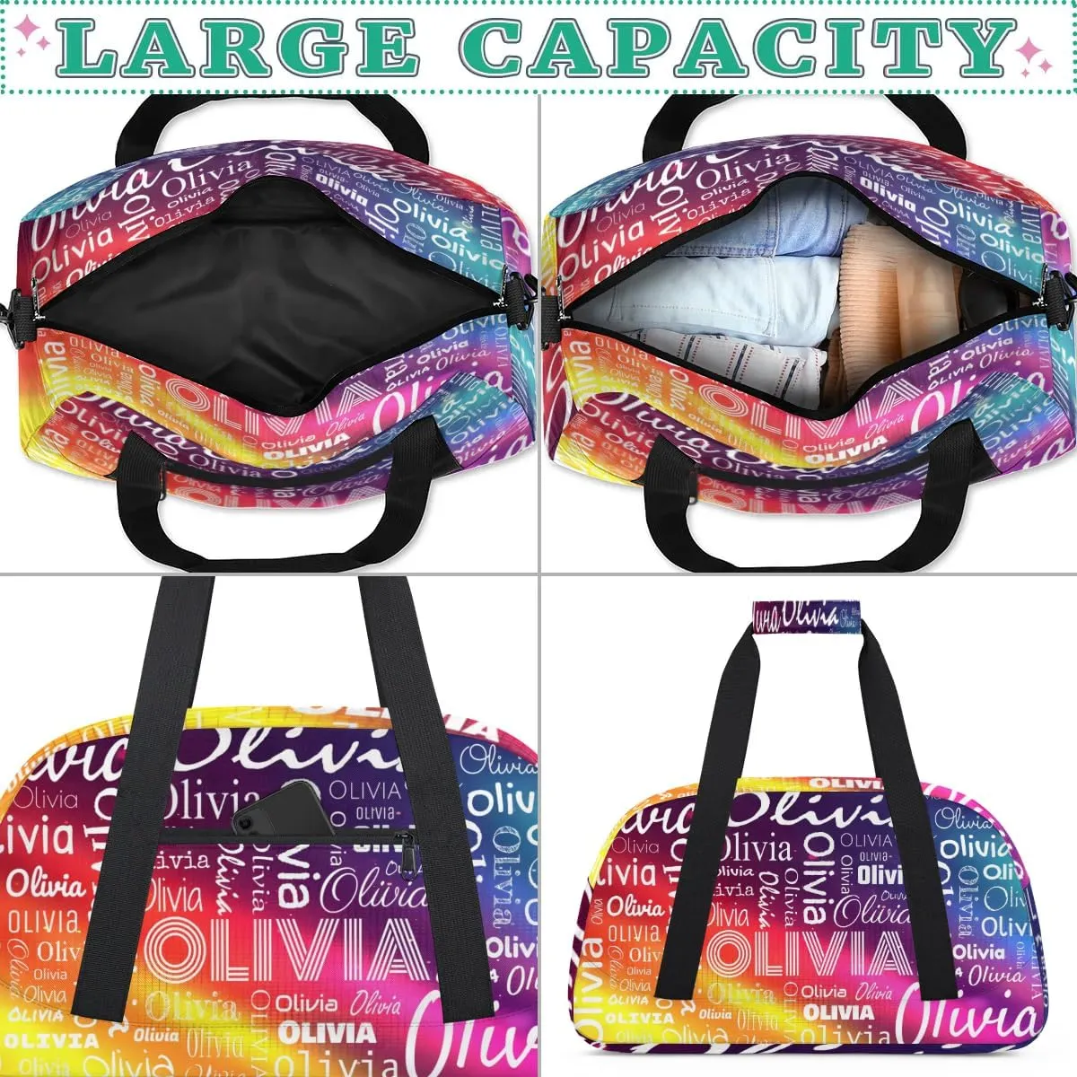 Custom Initial Sport Bags, Personalized Name Dance Gym Duffel Bags Personalized Gifts Custom Travel Weekender Bag Monogrammed, Cobalt Blue Gradient