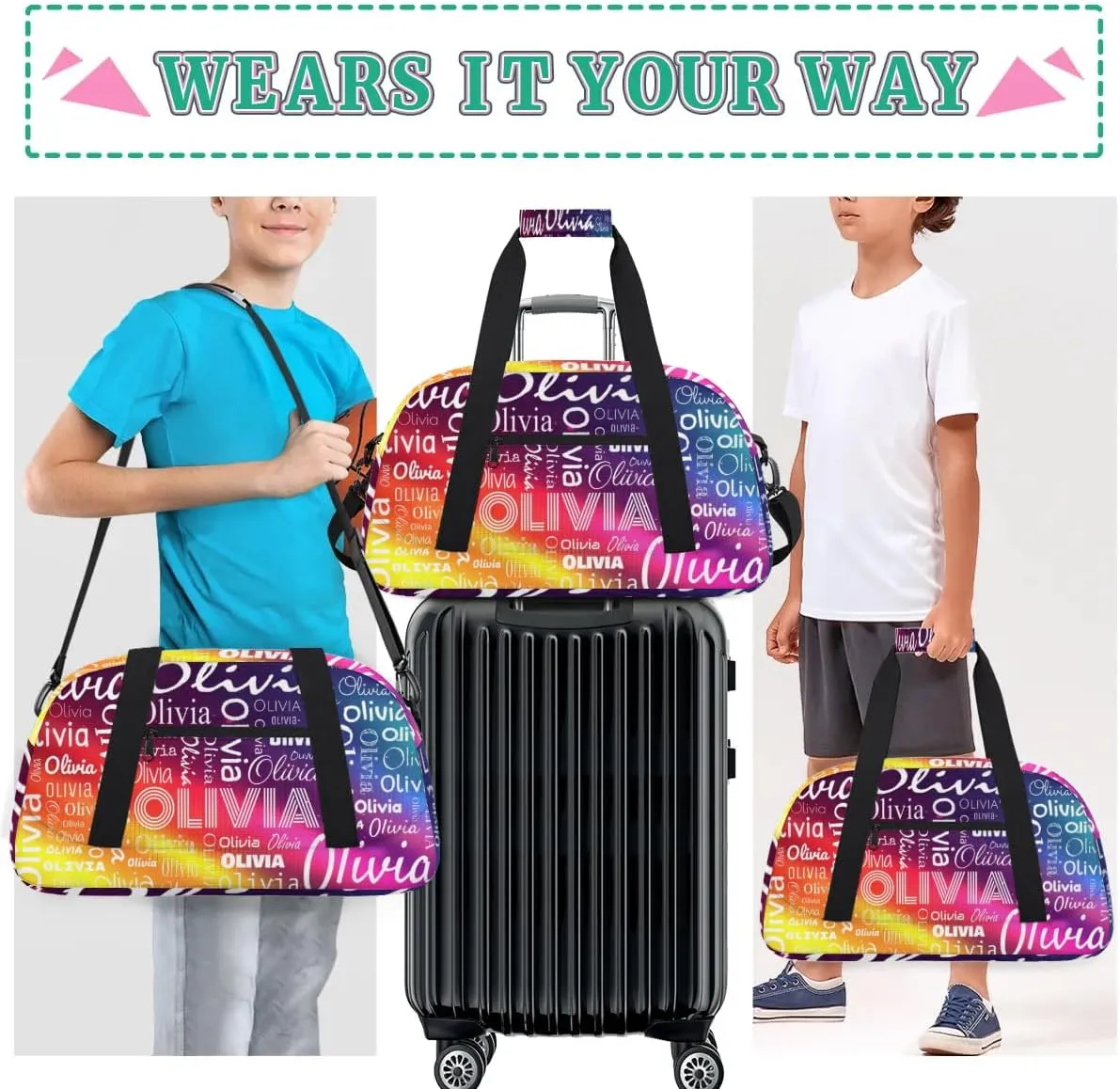 Custom Initial Sport Bags, Personalized Name Dance Gym Duffel Bags Personalized Gifts Custom Travel Weekender Bag Monogrammed, Cobalt Blue Gradient