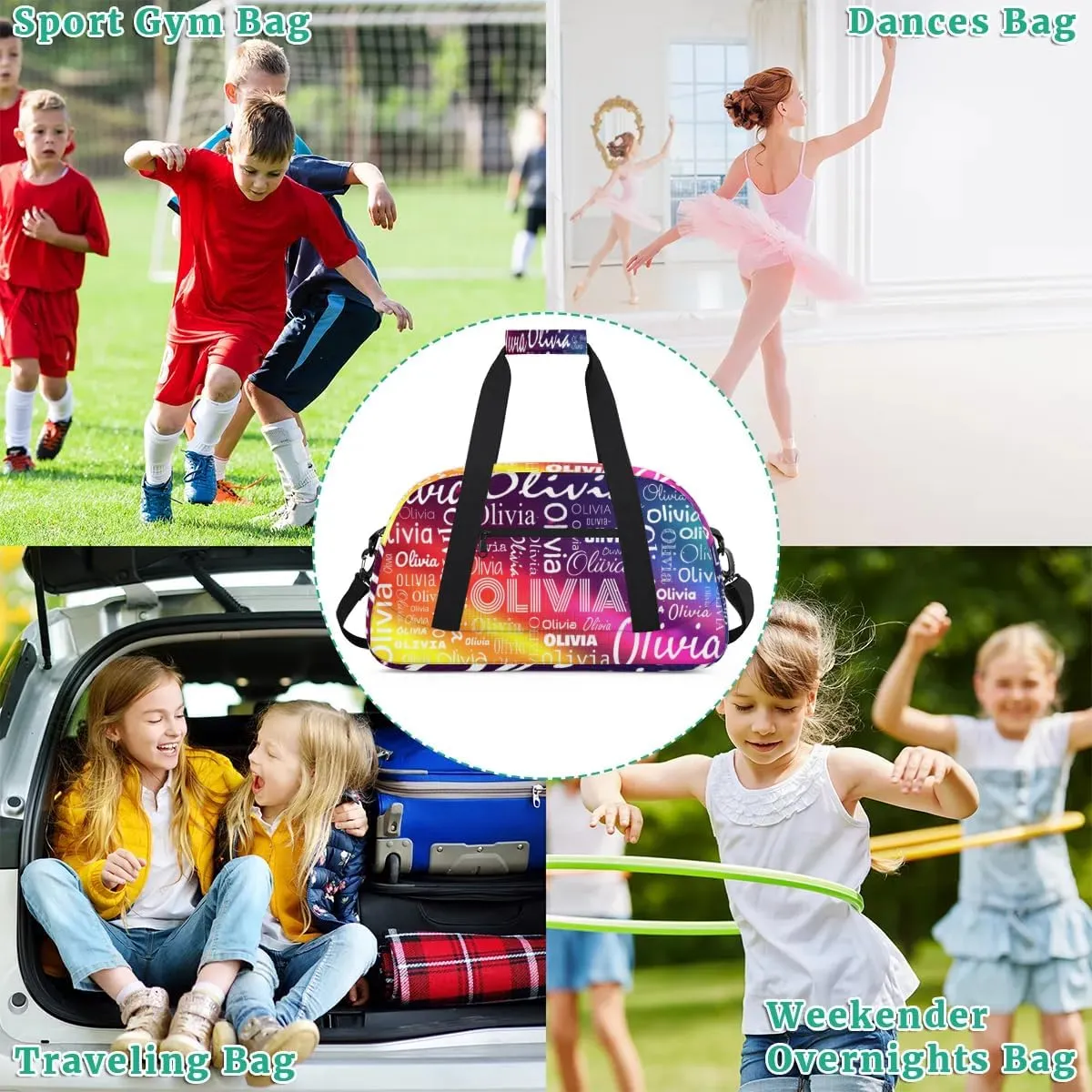 Custom Initial Sport Bags, Personalized Name Dance Gym Duffel Bags Personalized Gifts Custom Travel Weekender Bag Monogrammed, Cobalt Blue Gradient