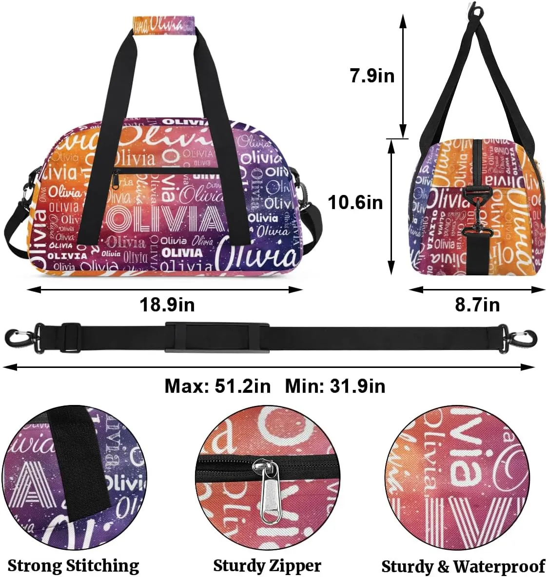 Custom Initial Sport Bags, Personalized Name Dance Gym Duffel Bags Personalized Gifts Custom Travel Weekender Bag Monogrammed, Green Yellow Gradient