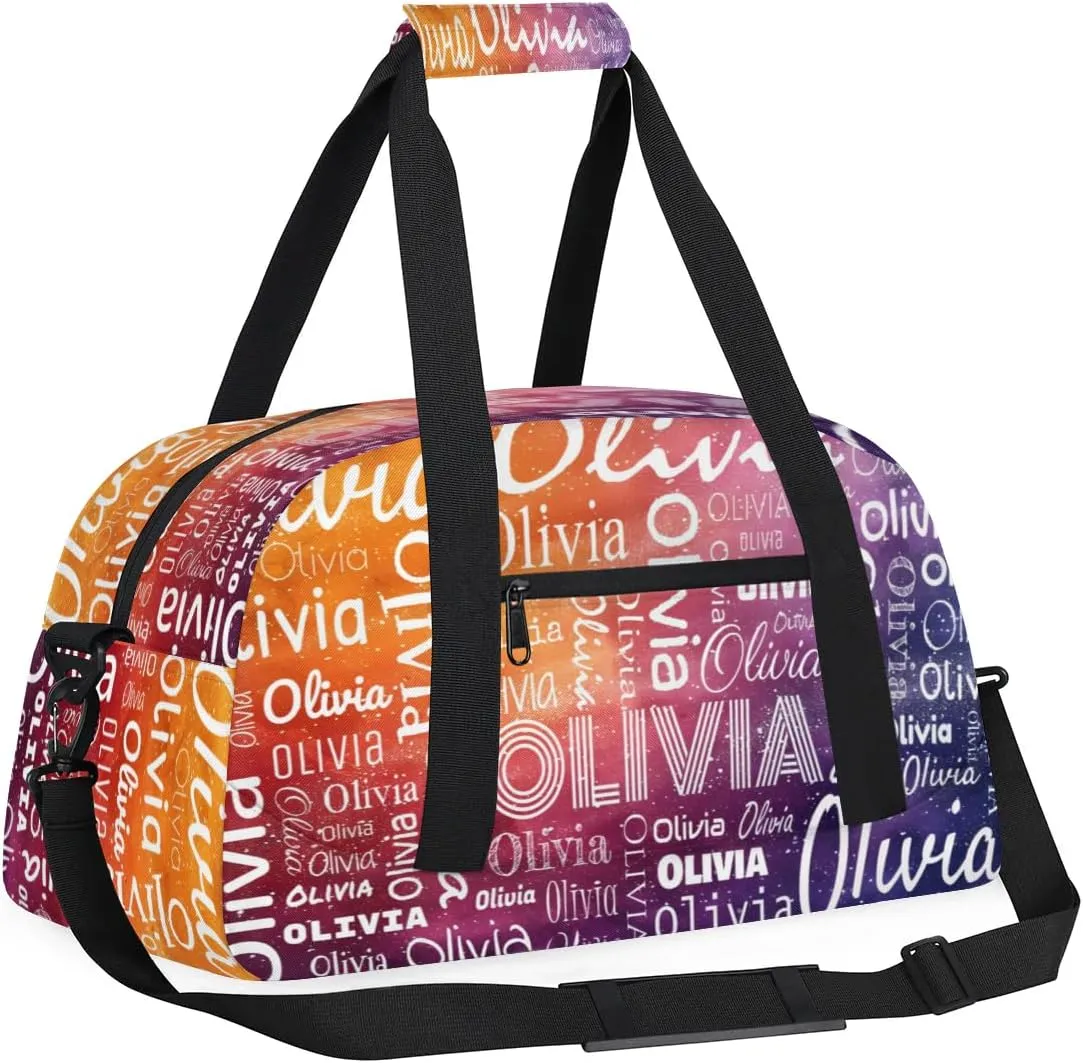 Custom Initial Sport Bags, Personalized Name Dance Gym Duffel Bags Personalized Gifts Custom Travel Weekender Bag Monogrammed, Green Yellow Gradient