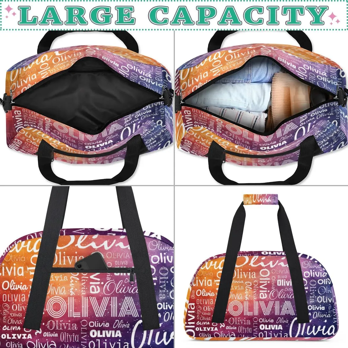 Custom Initial Sport Bags, Personalized Name Dance Gym Duffel Bags Personalized Gifts Custom Travel Weekender Bag Monogrammed, Green Yellow Gradient