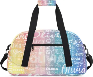 Custom Initial Sport Bags, Personalized Name Dance Gym Duffel Bags Personalized Gifts Custom Travel Weekender Bag Monogrammed, Rainbow Gradient