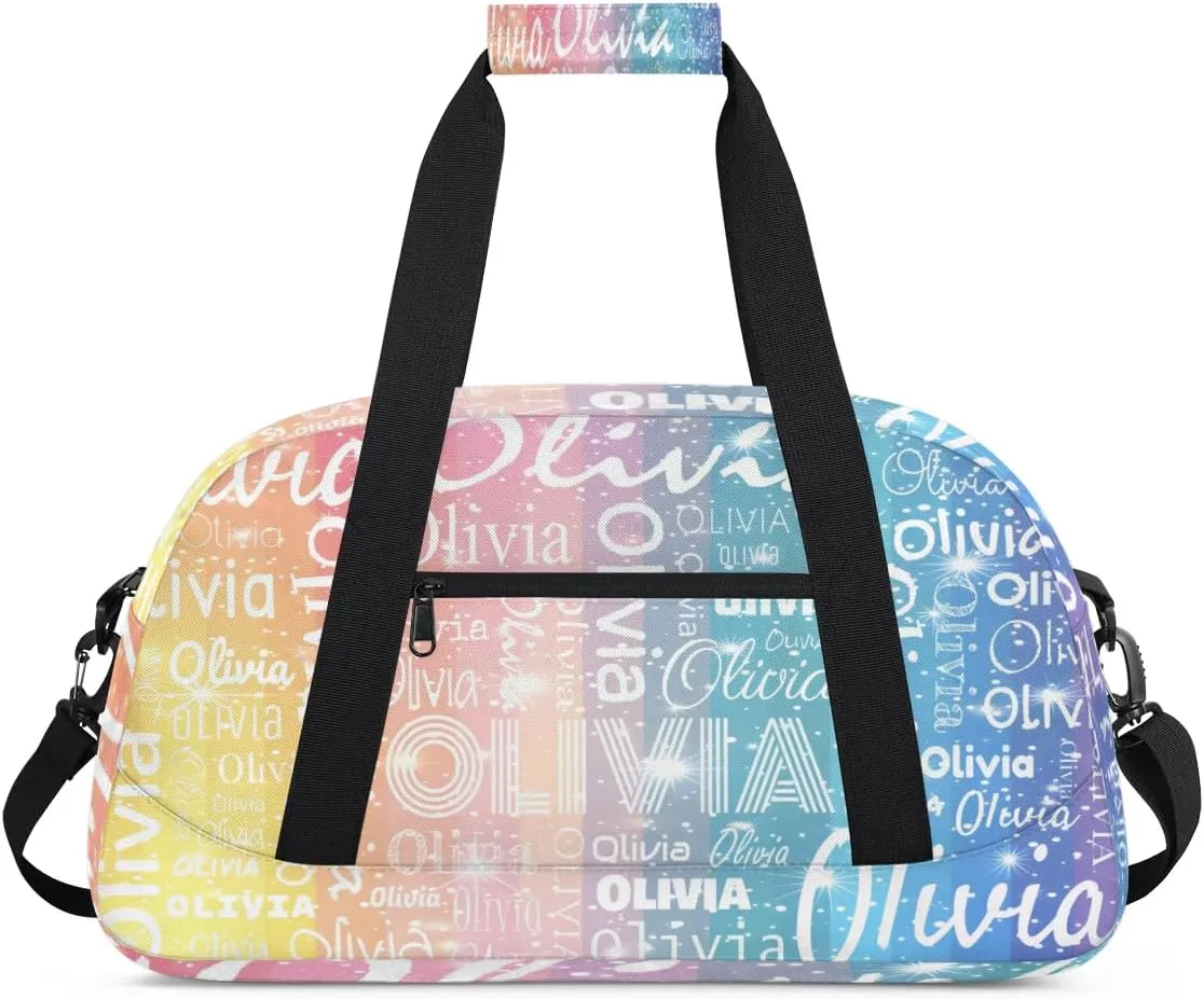 Custom Initial Sport Bags, Personalized Name Dance Gym Duffel Bags Personalized Gifts Custom Travel Weekender Bag Monogrammed, Rainbow Gradient
