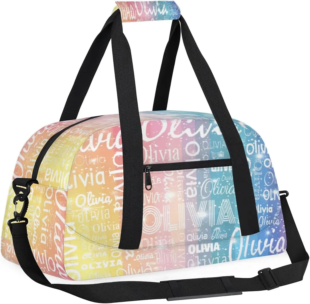Custom Initial Sport Bags, Personalized Name Dance Gym Duffel Bags Personalized Gifts Custom Travel Weekender Bag Monogrammed, Rainbow Gradient