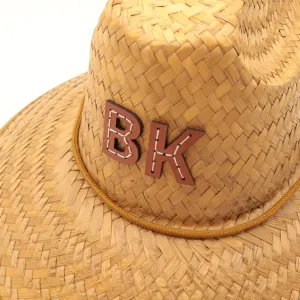 CUSTOM MONOGRAM BRIDLE LEATHER STRAW HATS - BROWN (CHOOSE 1-8 LETTERS)