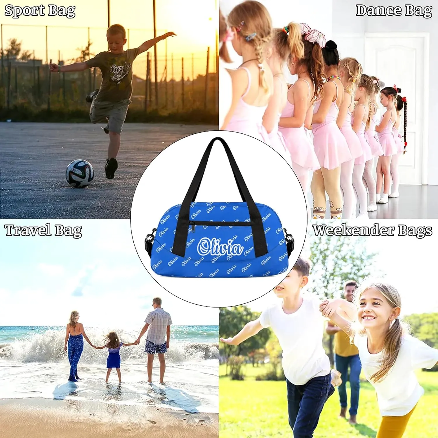 Custom Sport Duffel Bags Personalized Travel Overnight Bag Waterproof Dance Bag Lightweight Carry-On Tote for Women Men 18.5in, Blue