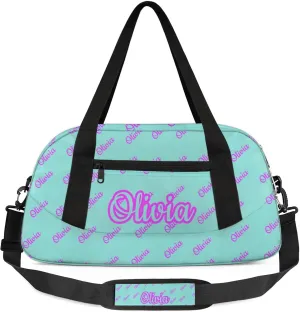 Custom Sport Duffel Bags Personalized Travel Overnight Bag Waterproof Dance Bag Lightweight Carry-On Tote for Women Men 18.5in, Mint Blue