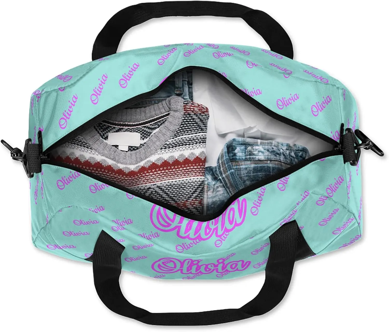 Custom Sport Duffel Bags Personalized Travel Overnight Bag Waterproof Dance Bag Lightweight Carry-On Tote for Women Men 18.5in, Mint Blue