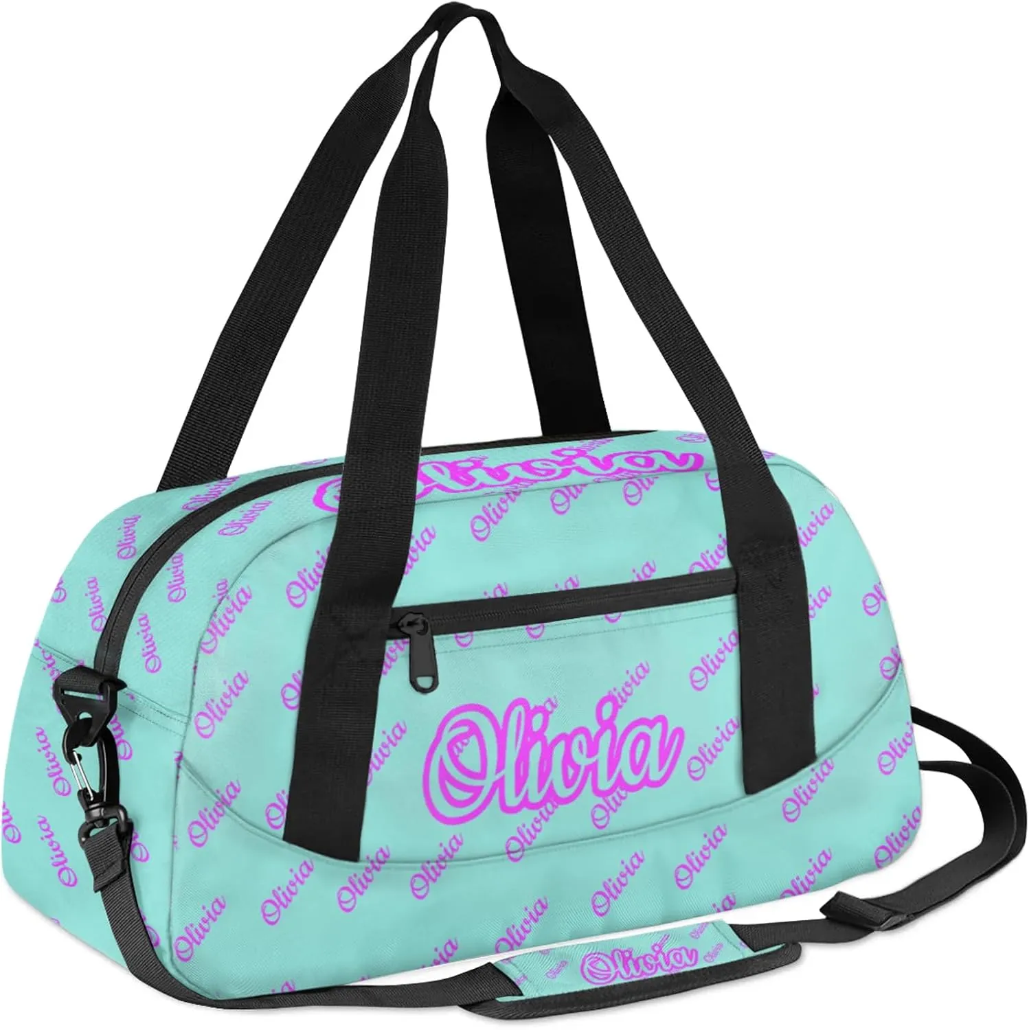 Custom Sport Duffel Bags Personalized Travel Overnight Bag Waterproof Dance Bag Lightweight Carry-On Tote for Women Men 18.5in, Mint Blue