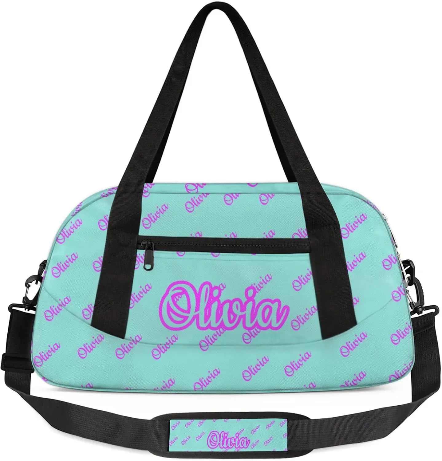 Custom Sport Duffel Bags Personalized Travel Overnight Bag Waterproof Dance Bag Lightweight Carry-On Tote for Women Men 18.5in, Mint Blue