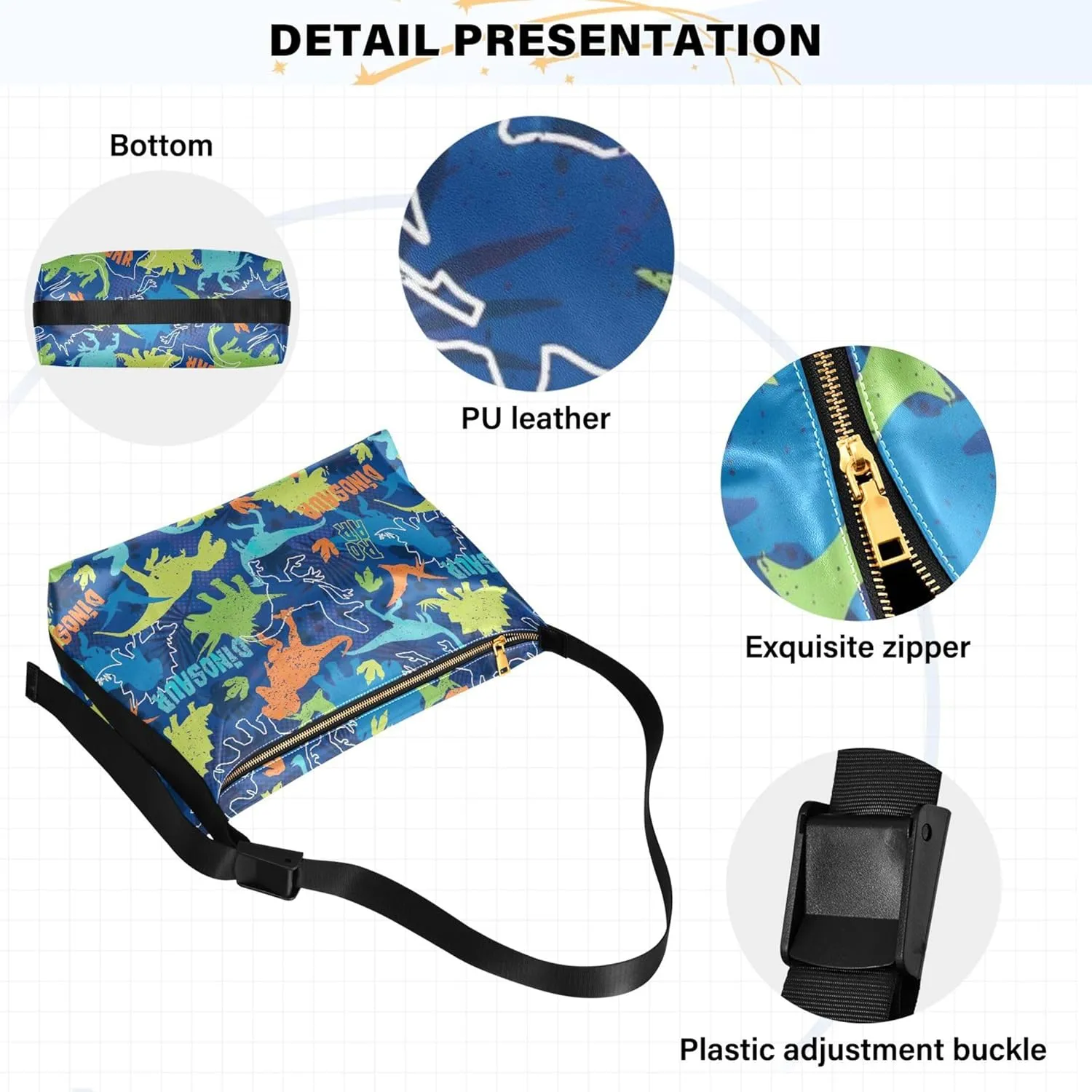 Cute Dinosaurs Watercolor Animals Leather Handbags Hobo Large Crossbody Purses Animal Print Women Purse Hobo Bags