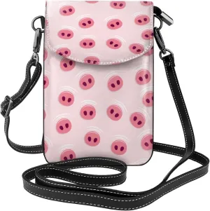 Cute Pig Nose Print Small Crossbody Bags for Women Leather Cell Phone Purses Mini Leather Shoulder Handbag Adjustable Strap