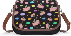 Cute Pigs Flying Cute Crossbody Purses for Women Leather Shoulder Bag Adjustable Shoulder Strap Handbag