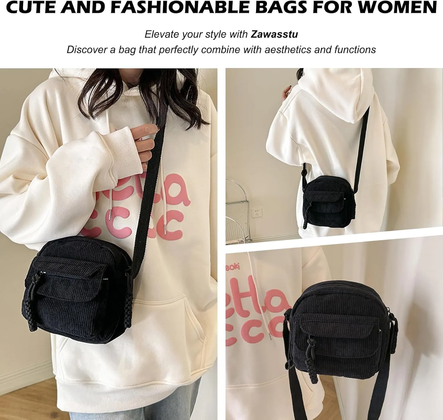 Cute Purse for Women Strawberry Bag Corduroy Tote Bag Work Messenger Bag Cute Crossbody Bag Handbags Everyday Bag