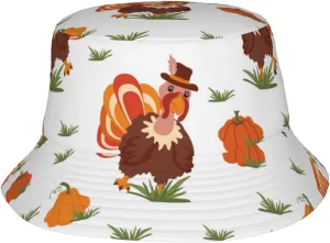 Cute Thanksgiving Turkey Bucket Hat for Men Women Teens Vintage Unisex Travel Beach Sun Hats Packable Summer Fisherman Hat
