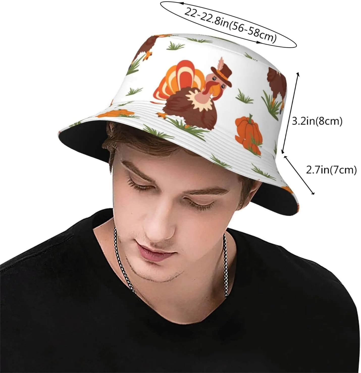 Cute Thanksgiving Turkey Bucket Hat for Men Women Teens Vintage Unisex Travel Beach Sun Hats Packable Summer Fisherman Hat